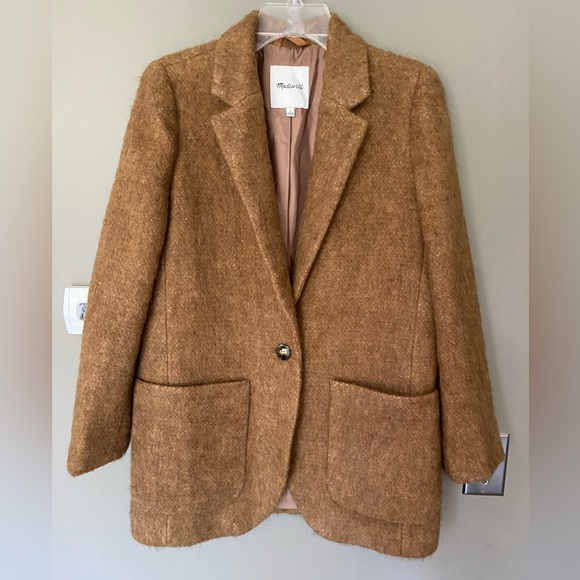 MADEWELL Larsen Blazer Camel Tan Boucle Wool Alpaca Blend Longline Coat Small - Picture 8 of 15